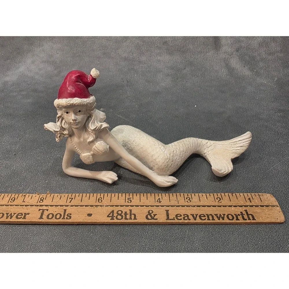 Coastal Christmas Mermaid Figurine Santa Hat Nautical Holiday Decor 8.5 Inch